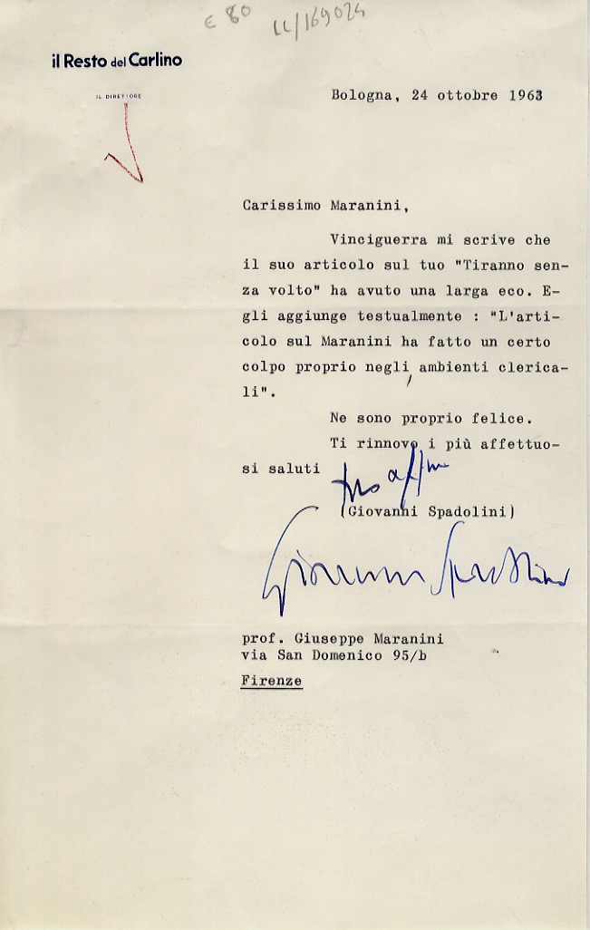 Breve lettera con firma autografa, dattiloscritta su una facciata di …