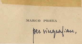 Breve messaggio autografo, su biglietto da visita intestato: "Marco Praga". …