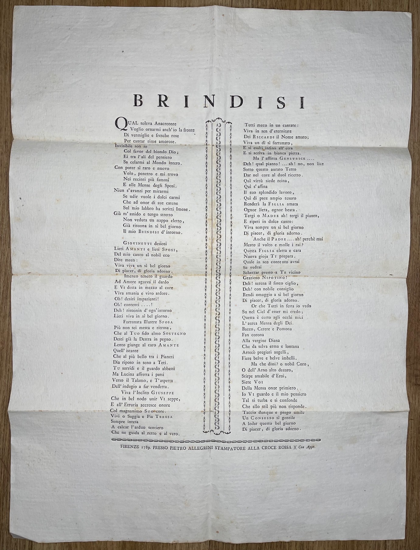 BRINDISI. Qual soleva Anacreonte / voglio ornarmi anch'io la fronte …