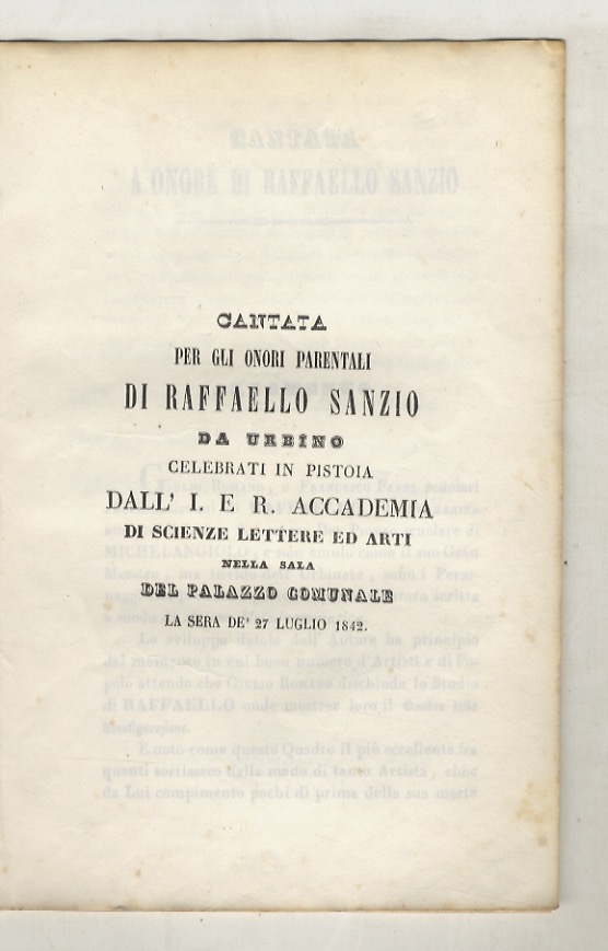 CANTATA per gli onori parentali di Raffaello Sanzio da Urbino …