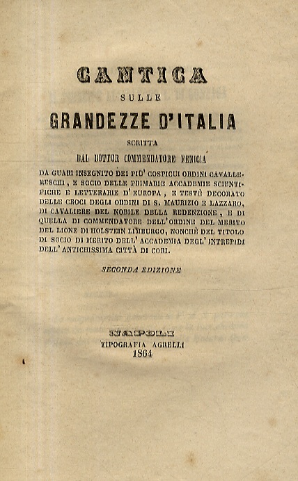 Cantica sulle grandezze d'Italia, scritta dal dottor commendatore Fenicia da …