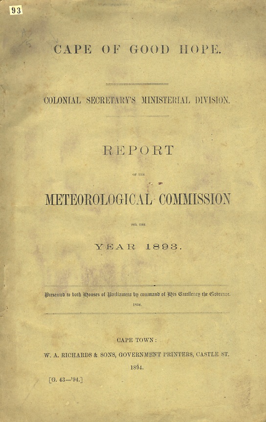 Cape of Good Hope. Colonial Secretary's Ministerial Division. Report of …