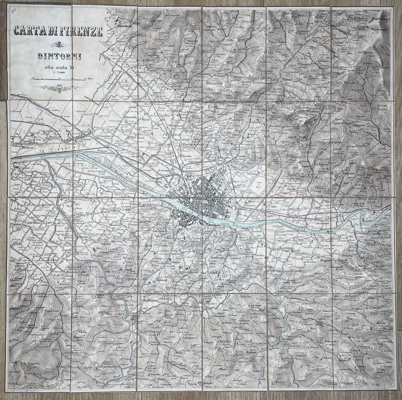 CARTA di Firenze e dintorni, alla scala di 1:25.000. 1875.