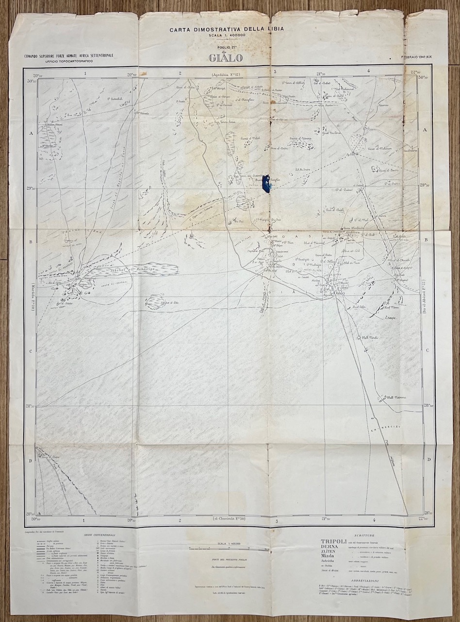 CARTA dimostrativa della Libia. Scala 1:400.000, Foglio 21°: Giàlo.