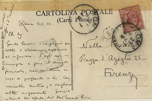 Cartolina postale, viaggiata, firmata, manoscritta autografa su una facciata, datata …