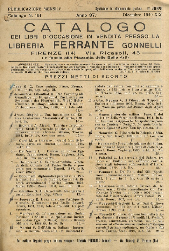 Catalogo dei libri d'occasione in vendita [.]. Disponiamo dei cataloghi …