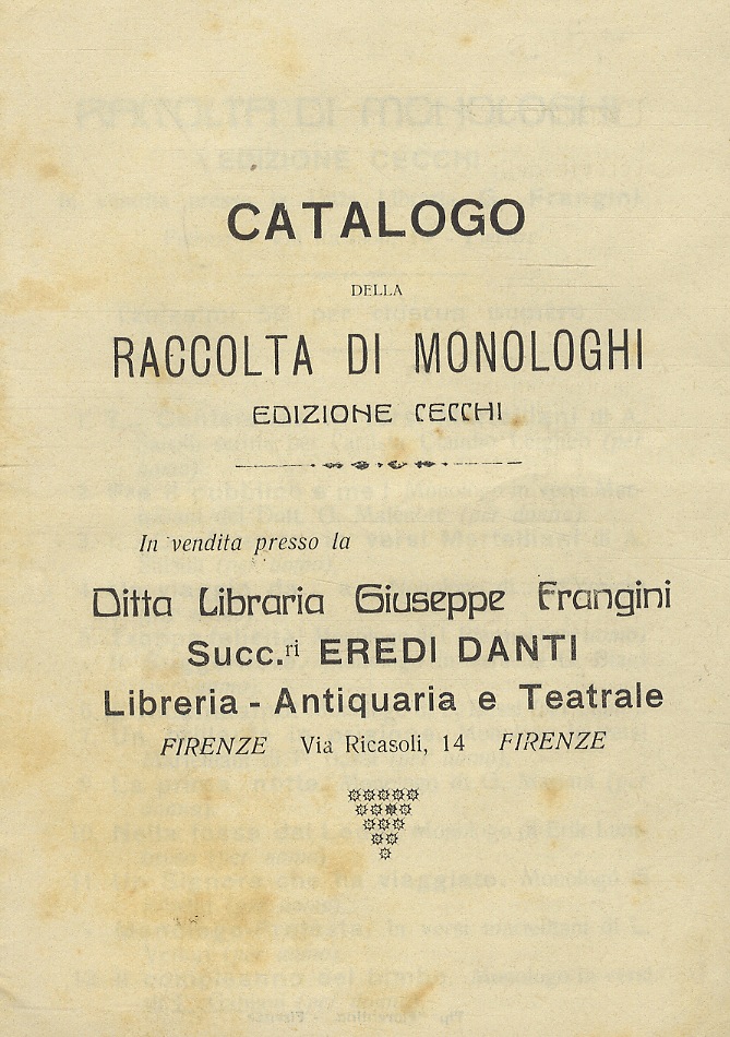 CATALOGO della raccolta di monologhi Edizioni Cecchi. In vendita presso …