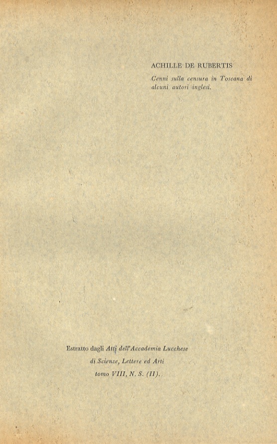Cenni sulla censura in Toscana di alcuni autori inglesi.