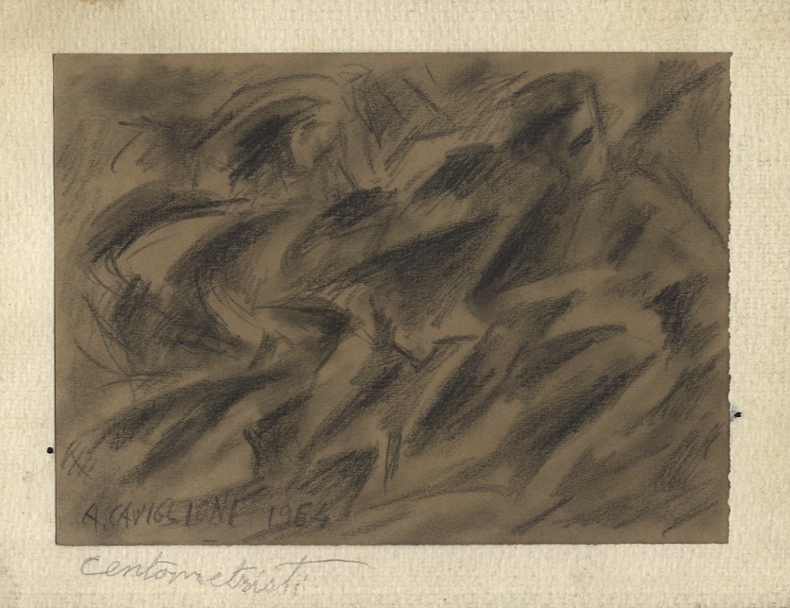 Centometristi. (Manoscritto al verso: "Il negro volante", 1964).
