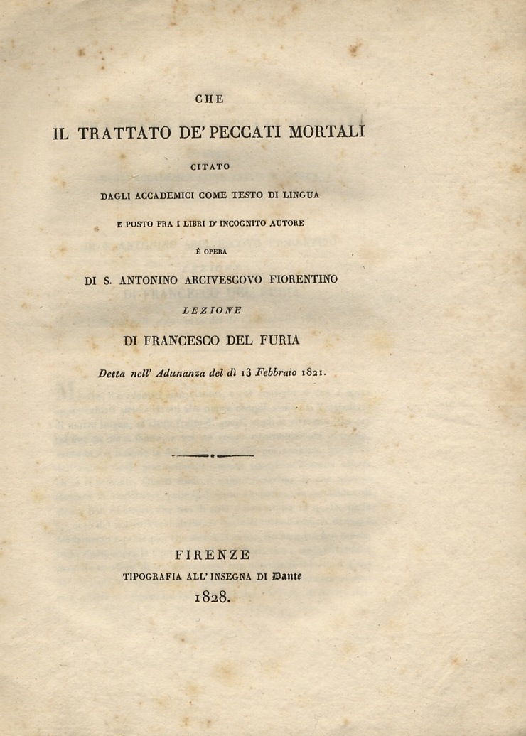 Che il Trattato de' peccati mortali citato dagli accademici come …