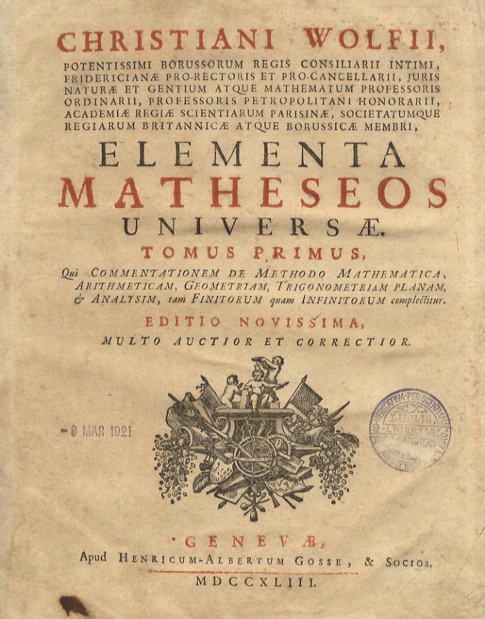 Christiani Wolfii [.] Elementa matheseos universae. Tomus primus [-quintus] [.] …