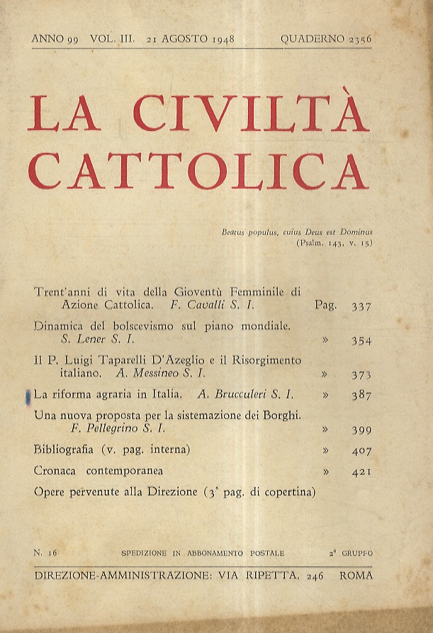 CIVILTA' (LA) Cattolica. Anno 99. Vol. III. Quaderno 2356. 21 …