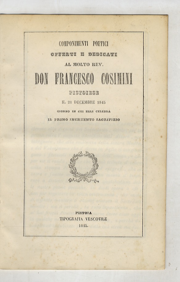COMPONIMENTI poetici offerti e dicati al molto rev. don Francesco …