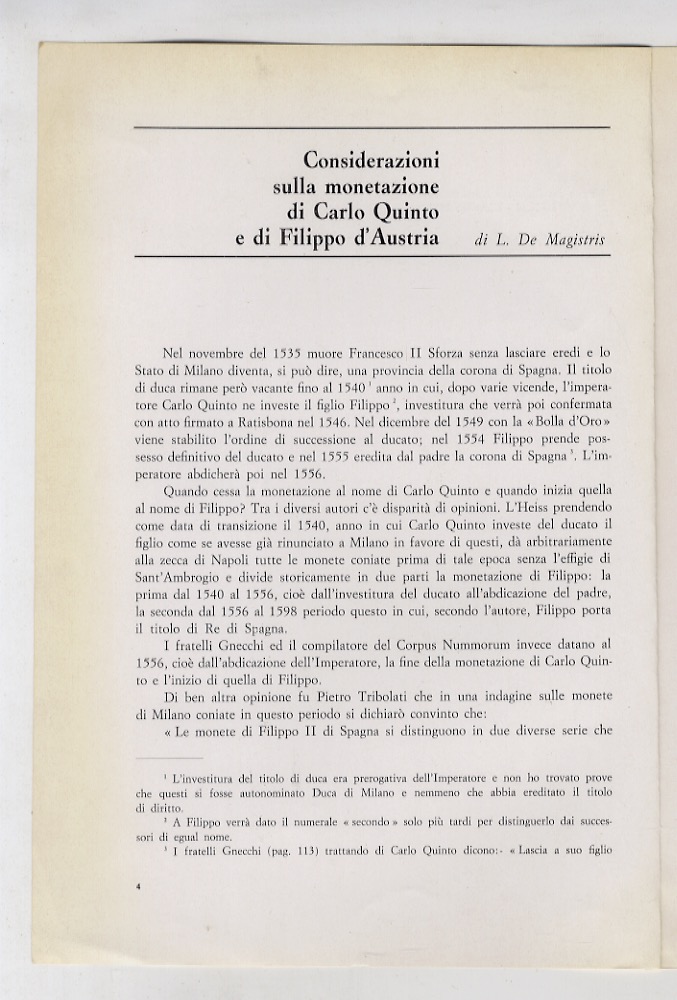 Considerazioni sulla monetazione di Carlo Quinto e di Filippo d'Austria. …