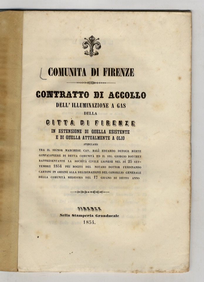 Contratto di accollo dell'illuminazione a gas della città di Firenze …