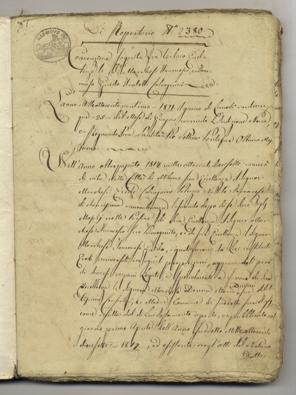 CONVENZIONE seguita fra le loro Eccellenze Marchesi Francesco e Tommaso …