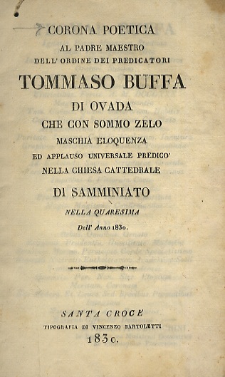 Corona poetica al Padre Maestro dell'Ordine dei Predicatori Tommaso Buffa …