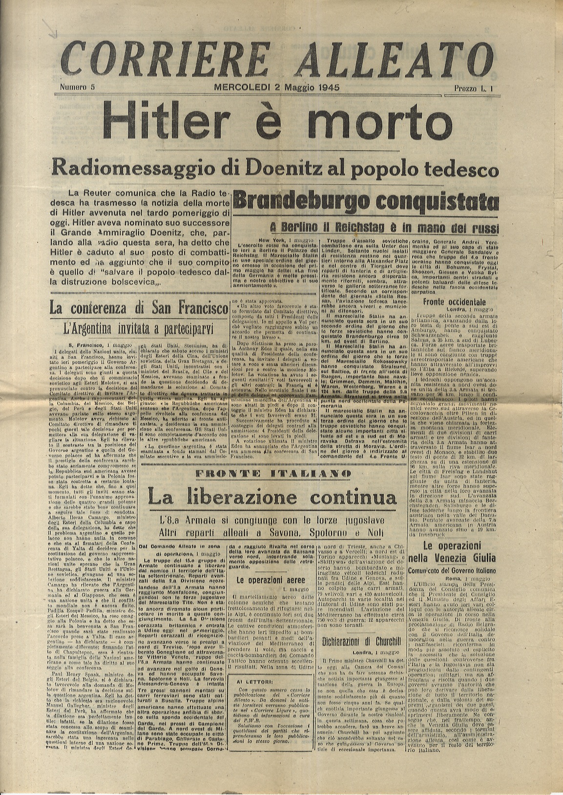 CORRIERE ALLEATO. Numero 5. Mercoledì 2 maggio 1945.