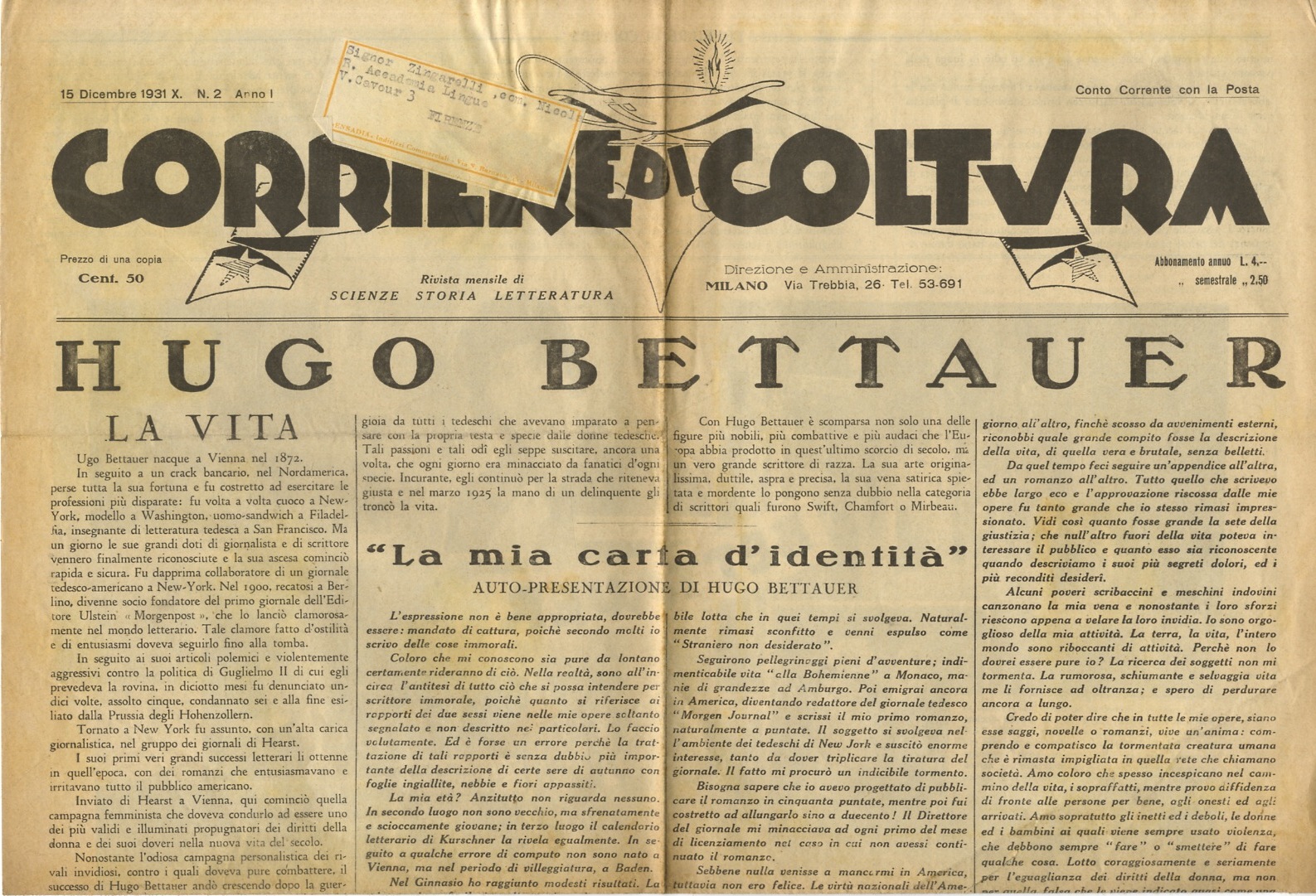 CORRIERE di Coltura. Rivista mensile di scienze, storia e letteratura. …