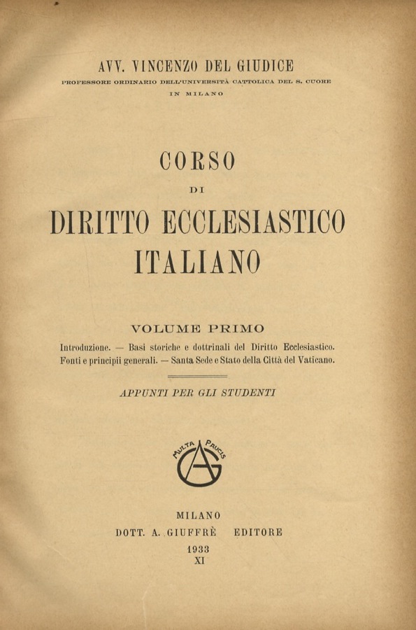 Corso di diritto ecclesiastico italiano. Vol. I: Introduzione - Basi …