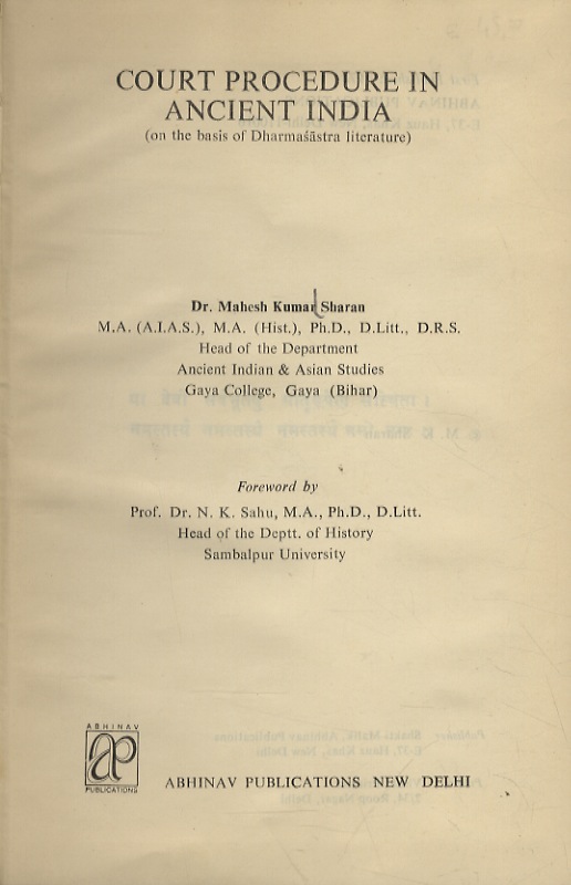 Court procedure in Ancient India. Foreword by Prof. Dr. N.K. …