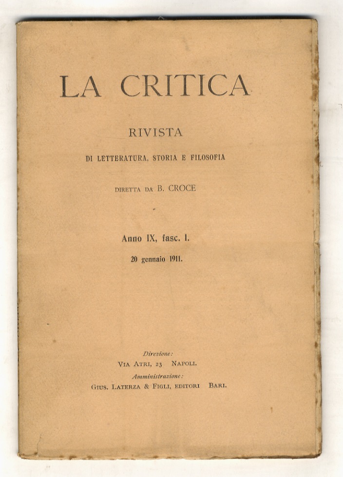 CRITICA (LA). Rivista di letteratura, storia e filosofia diretta da …