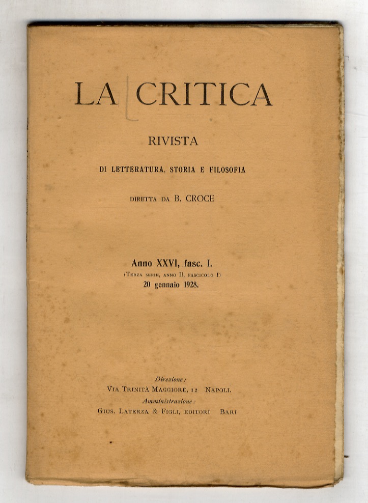 CRITICA (LA). Rivista di letteratura, storia e filosofia diretta da …