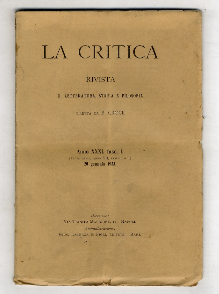 CRITICA (LA). Rivista di letteratura, storia e filosofia diretta da …