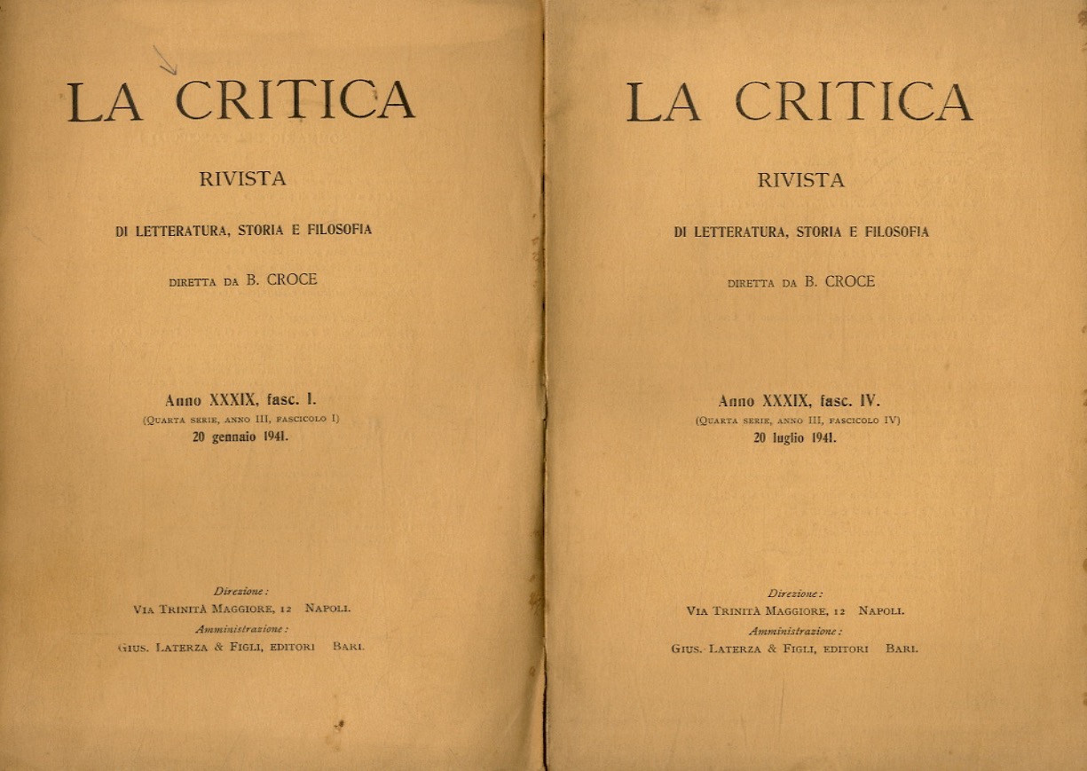 CRITICA (LA). Rivista di letteratura, storia e filosofia diretta da …