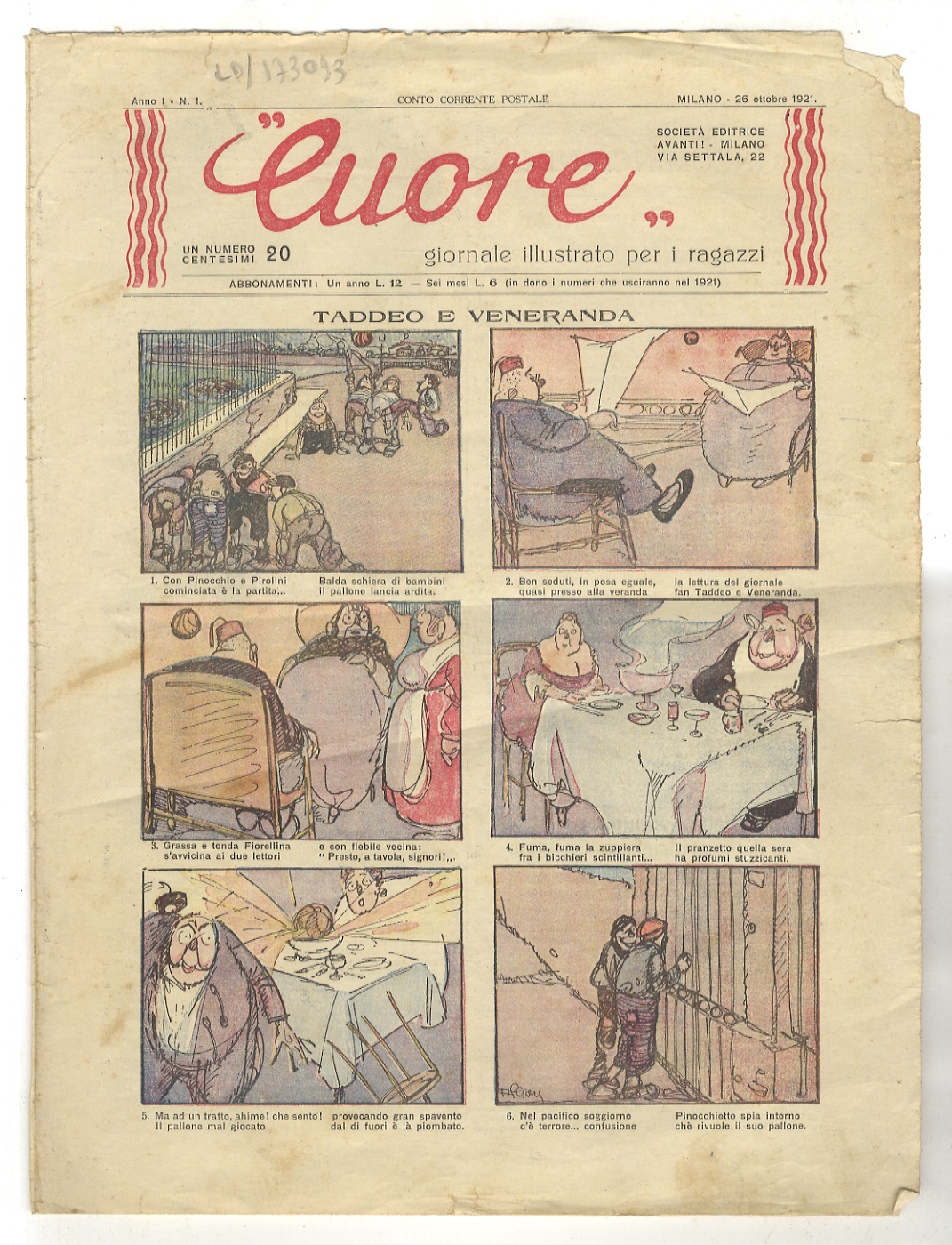 CUORE. Giornale illustrato peri ragazzi. Anno I, 1921: nn. 1, …