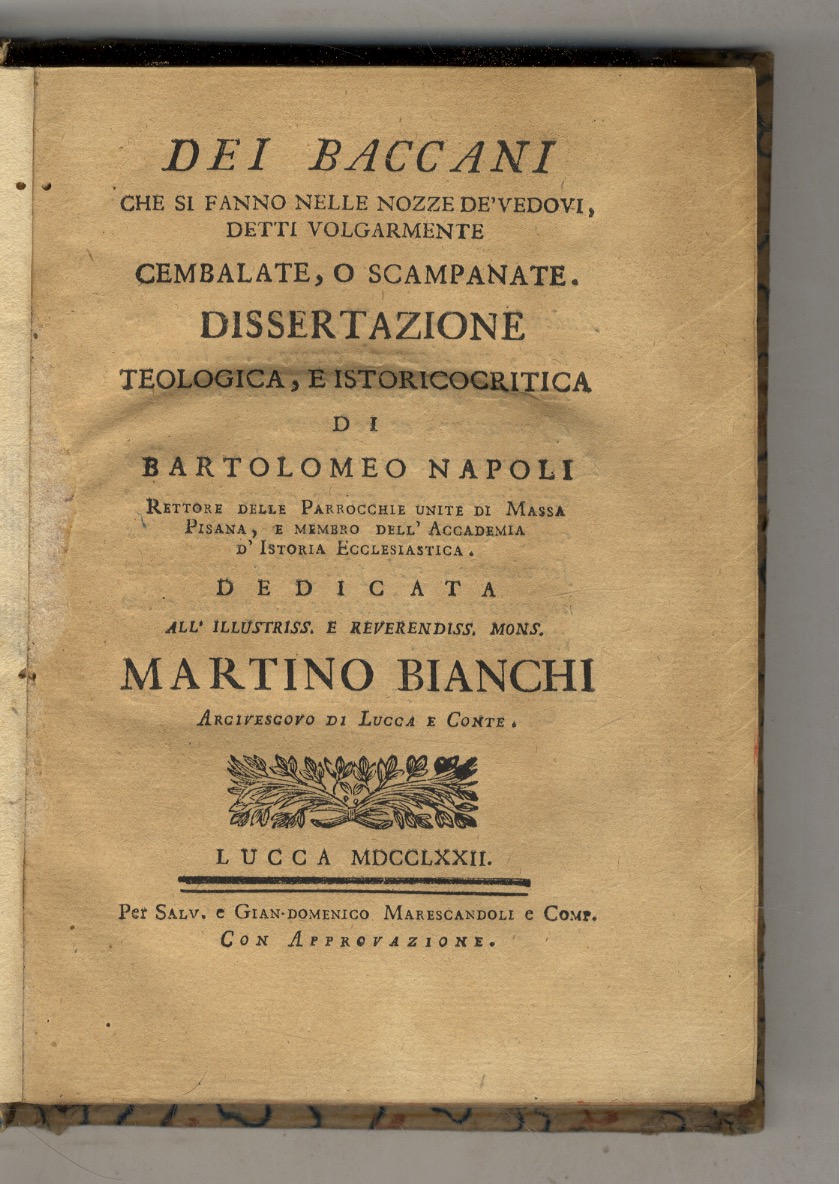 Dei baccani che si fanno nelle nozze de' vedovi, detti …
