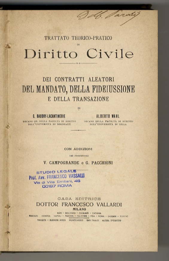 Dei contratti aleatori, del mandato, della fideiussione e della transazione.