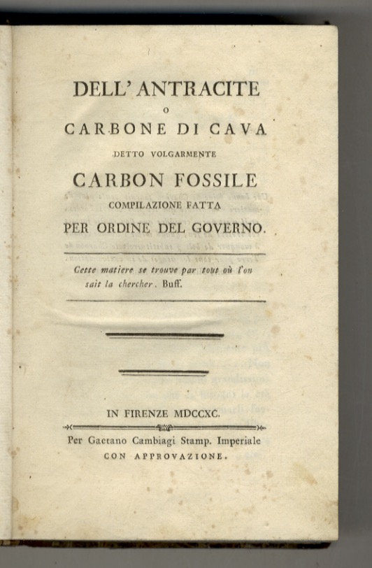 Dell'antracite o carbone di cava volgarmente carbon fossile. Compilazione fatta …