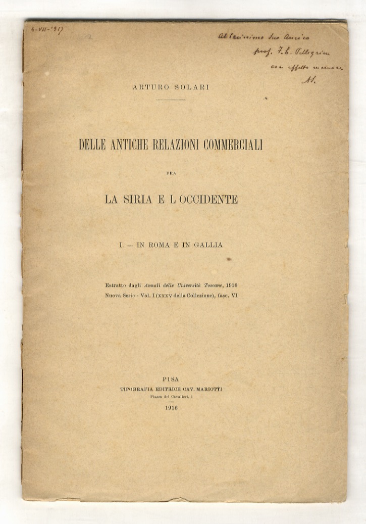 Delle antiche relazioni commerciali fra la Siria e l'Occidente. I. …