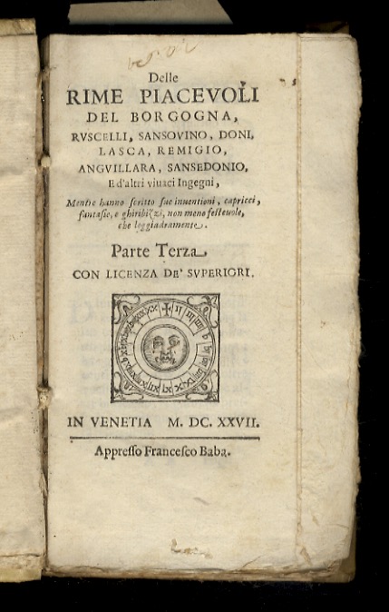 Delle rime piacevoli del Borgogna, Ruscelli, Sansovino, Doni, Lasca, Remigio, …
