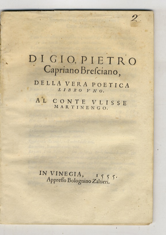 Di Gio. Pietro Capriano della vera poetica libro uno. Al …