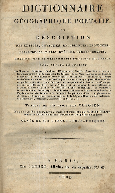 Dictionnaire géographique portatif, ou Description des empires, royaumes, républiques, provinces, …