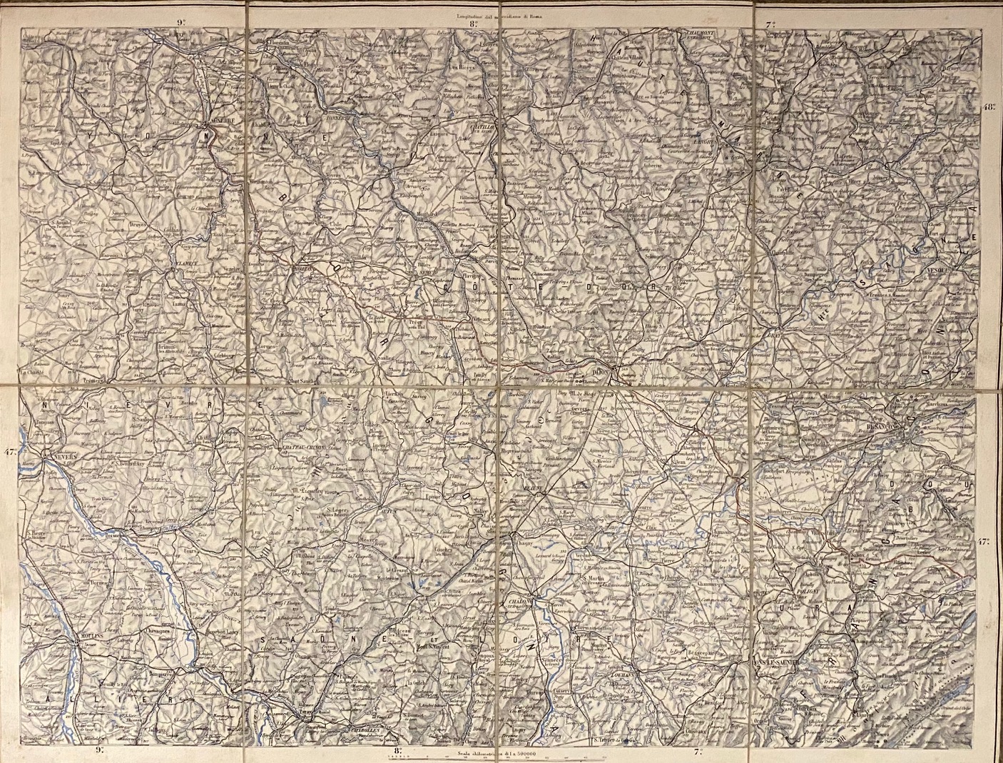 Dijon. Carta topografica intelata di cm. 39 x 50, in …