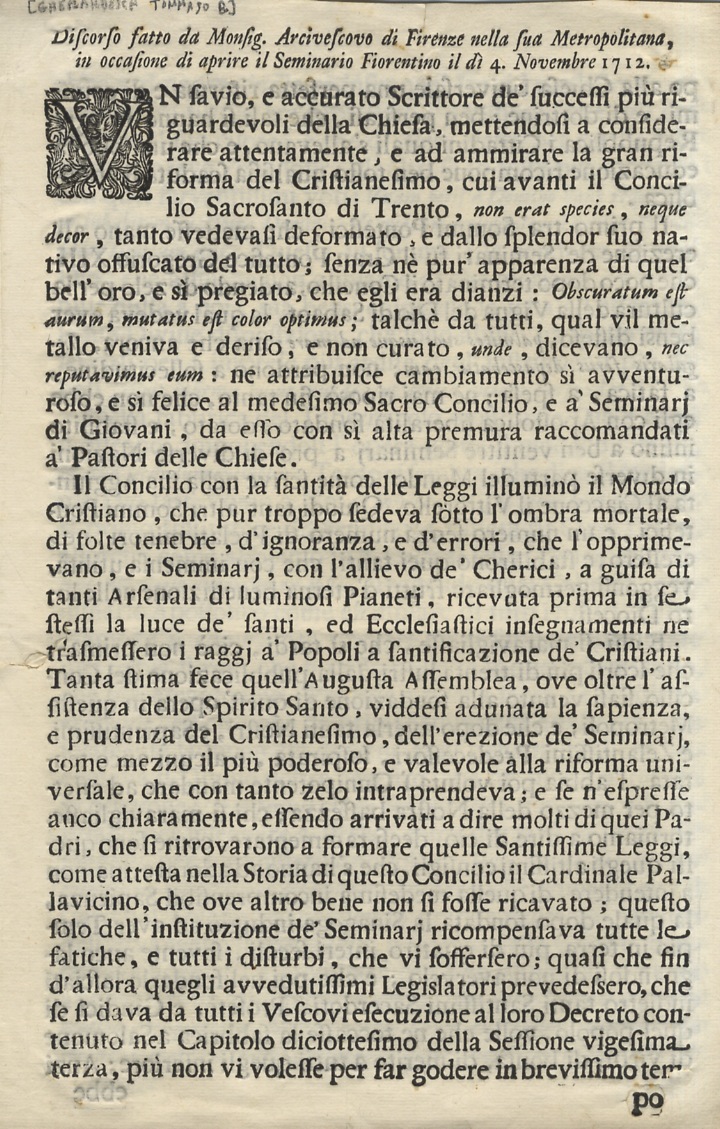 Discorso fatto da Monsig. Arcivescovo di Firenze nella sua metropolitana …