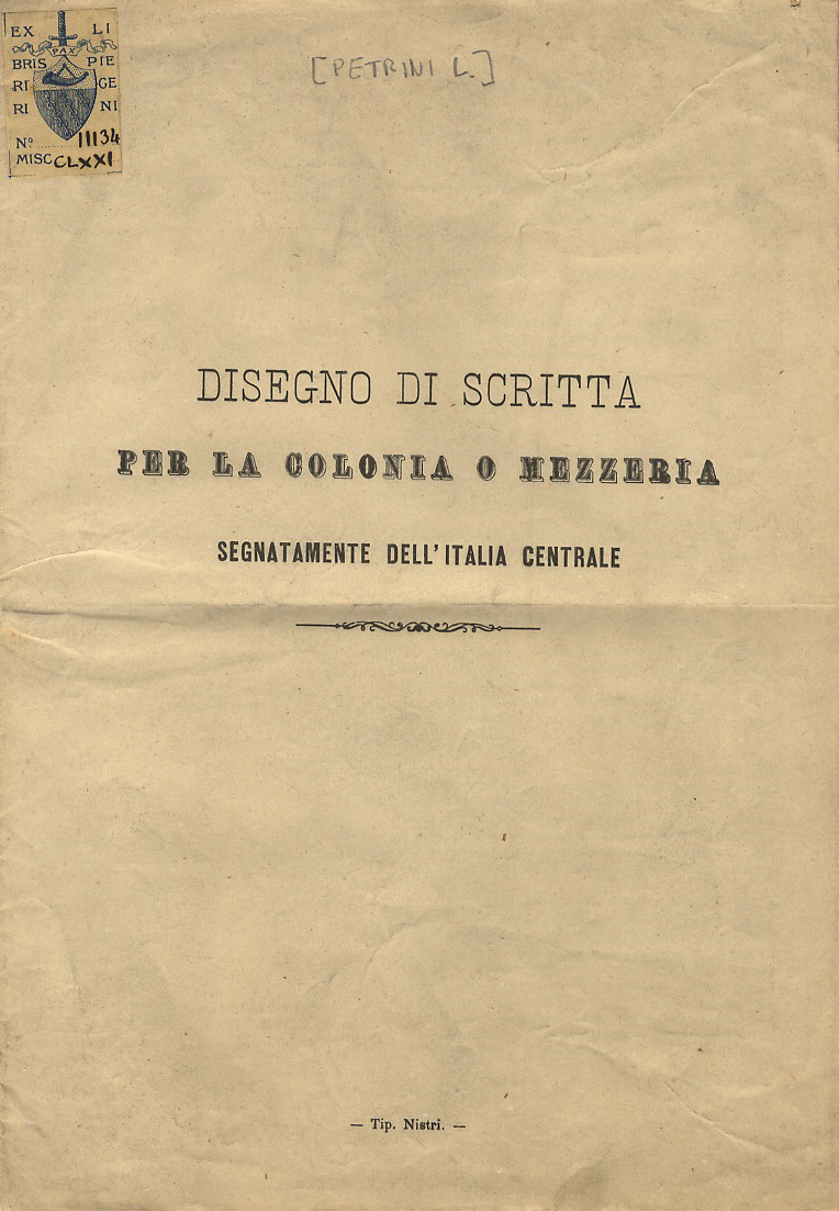 Disegno di scritta per la colonia o mezzeria, segnatamente dell'Italia …