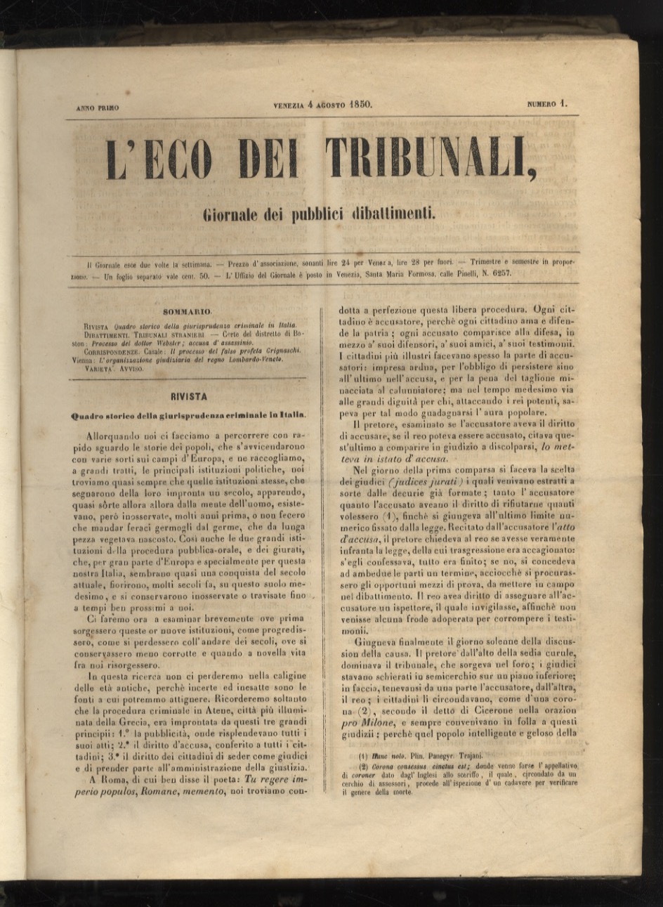 Eco (L') dei Tribunali. Giornale dei pubblici dibattimenti. Gerente L. …