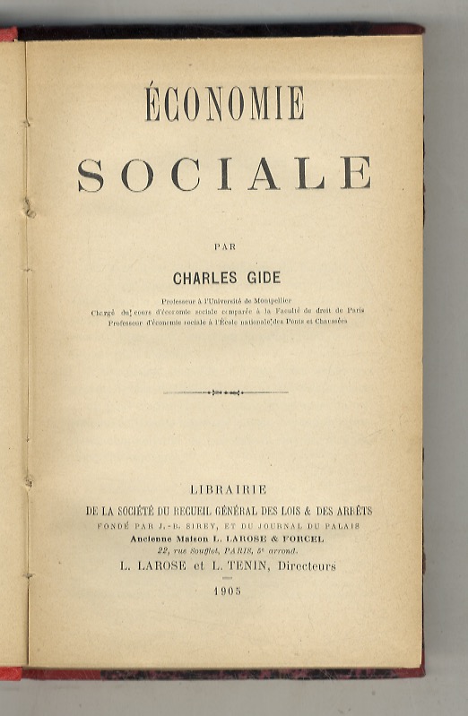 Économie Sociale. [Les Institutions du Progrès Social au début du …