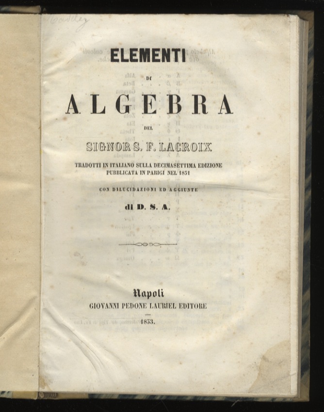 Elementi di algebra [.] tradotti in italiano sulla decimasettima edizione …