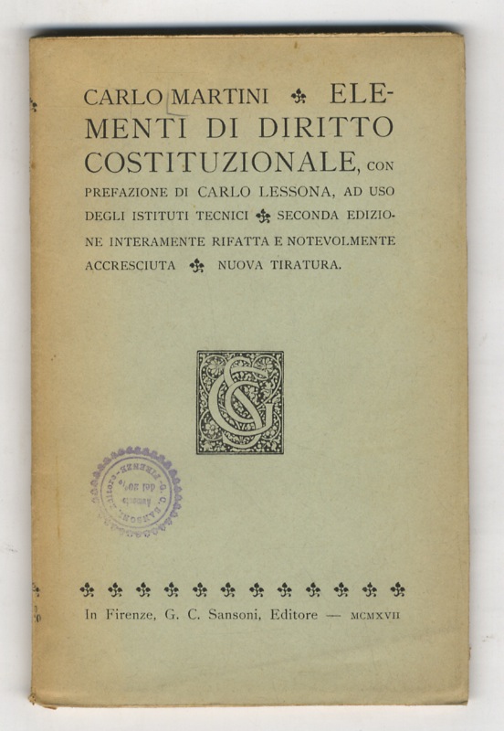 Elementi di diritto costituzionale, con prefazione di Carlo Lessona, ad …