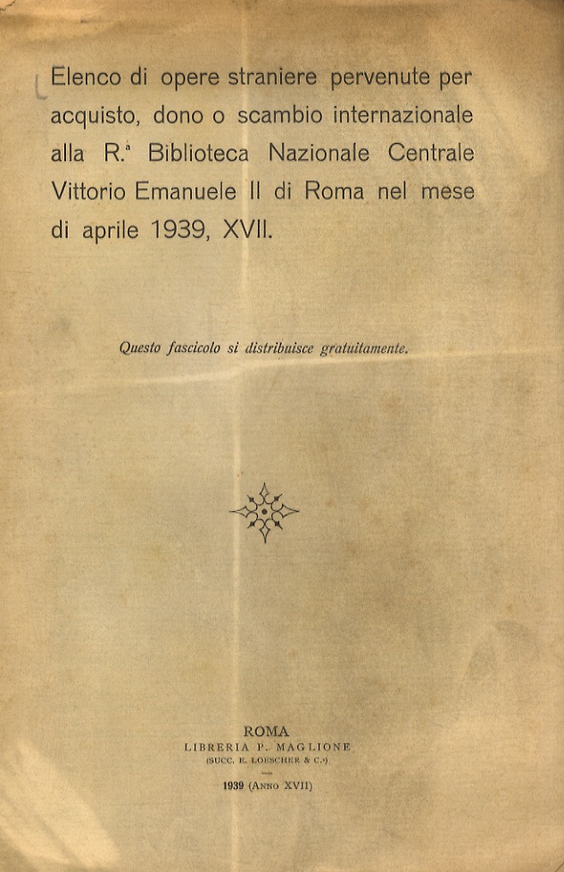 ELENCO di opere straniere pervenute per acquisto, dono o scambio …