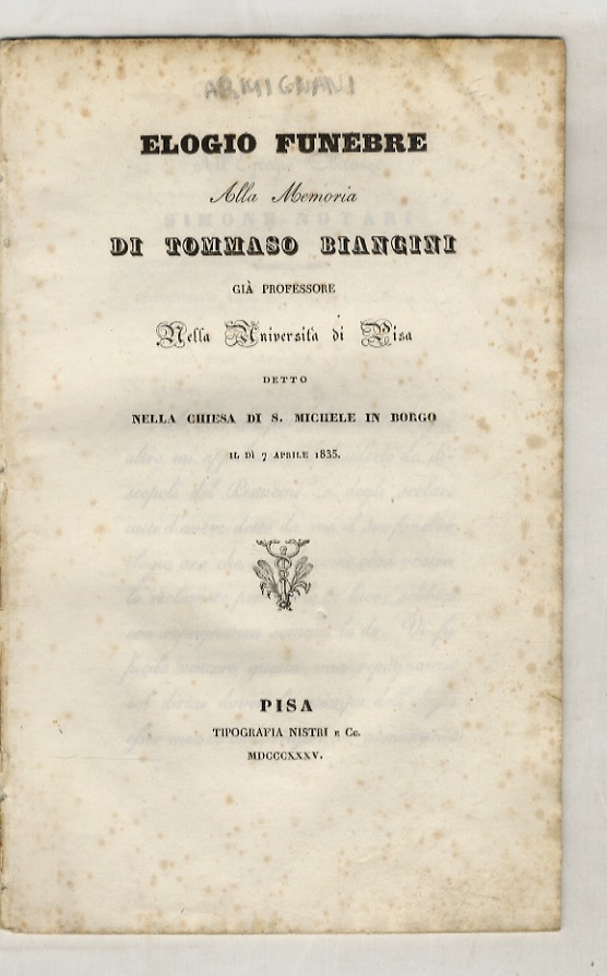 Elogio funebre alla memoria di Tommaso Biancini già professore nella …
