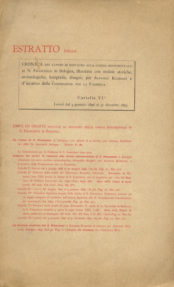 ESTRATTO dalla: Cronaca dei lavori di ristauro alla chiesa monumentale …