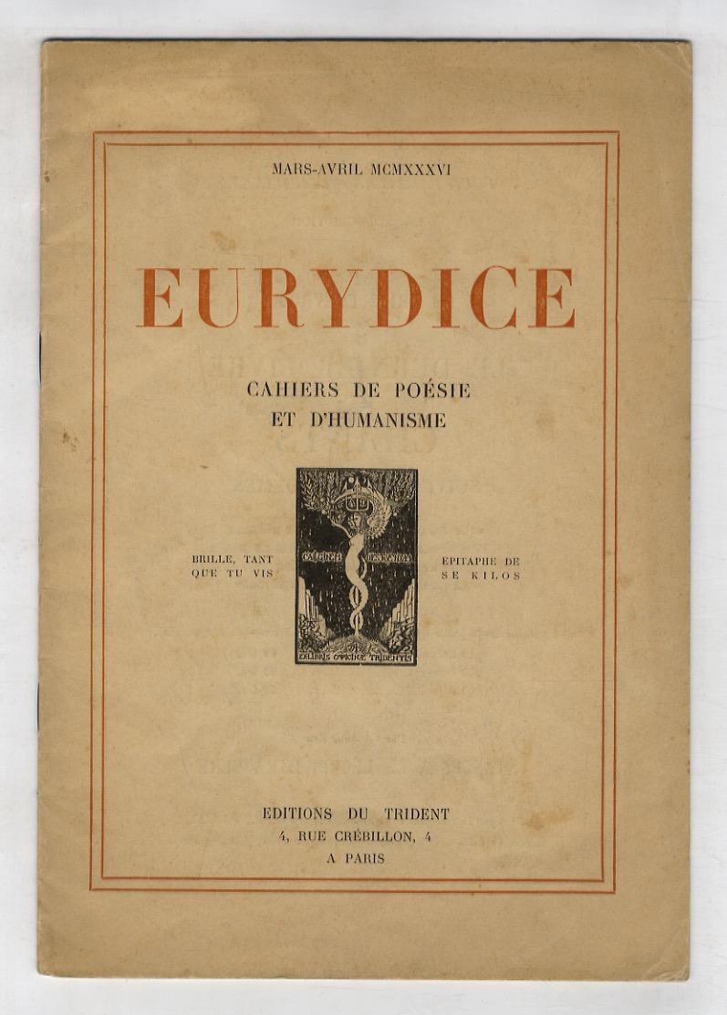 Eurydice. Cahiers de Poésie et d' Humanisme. N° 20, Mars-Avril …