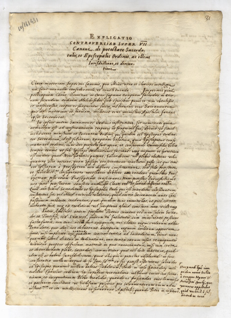 Explicatio controversiae super VII Canone de potestate Sacerdotalis et Episcopalis …