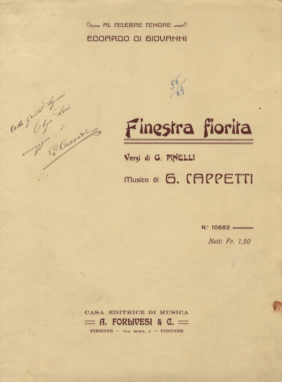 Finestra fiorita. Versi di G. Pinelli. Musica di G. Cappetti. …